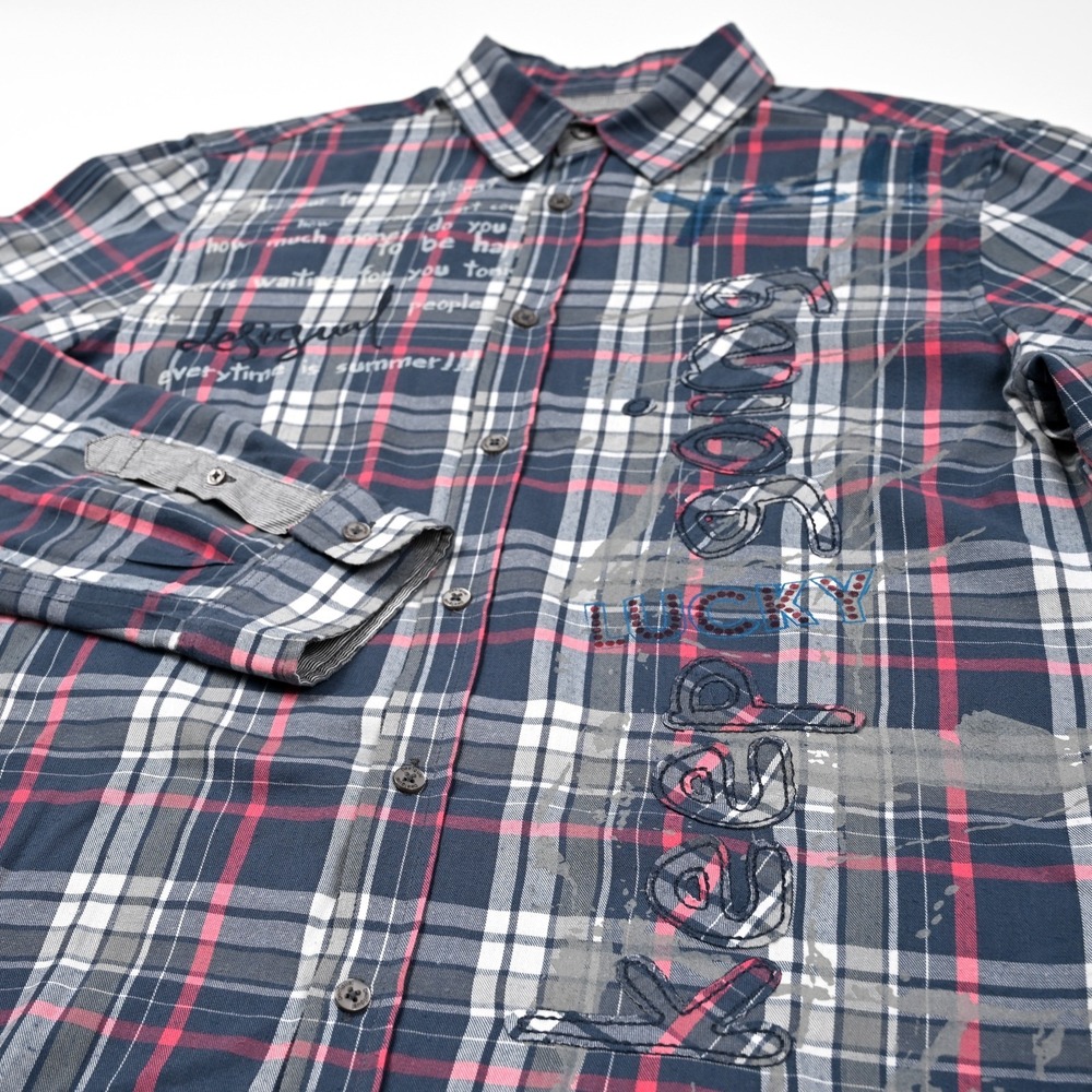 Desigual Shirt Men's Large Patchwork Embellished L/S Flannel‎ Adult Embroidered